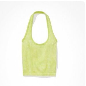 American Eagle Lime Ribbed Halter Crop Top
